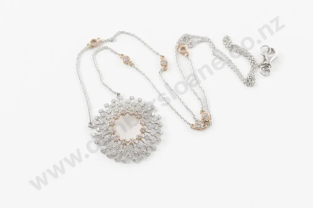 14ct White Gold 78Stone Fancy Pink and White Diamond Cluster Necklace Image 1++