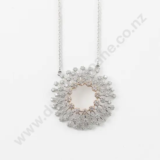 14ct White Gold 78Stone Fancy Pink and White Diamond Cluster Necklace