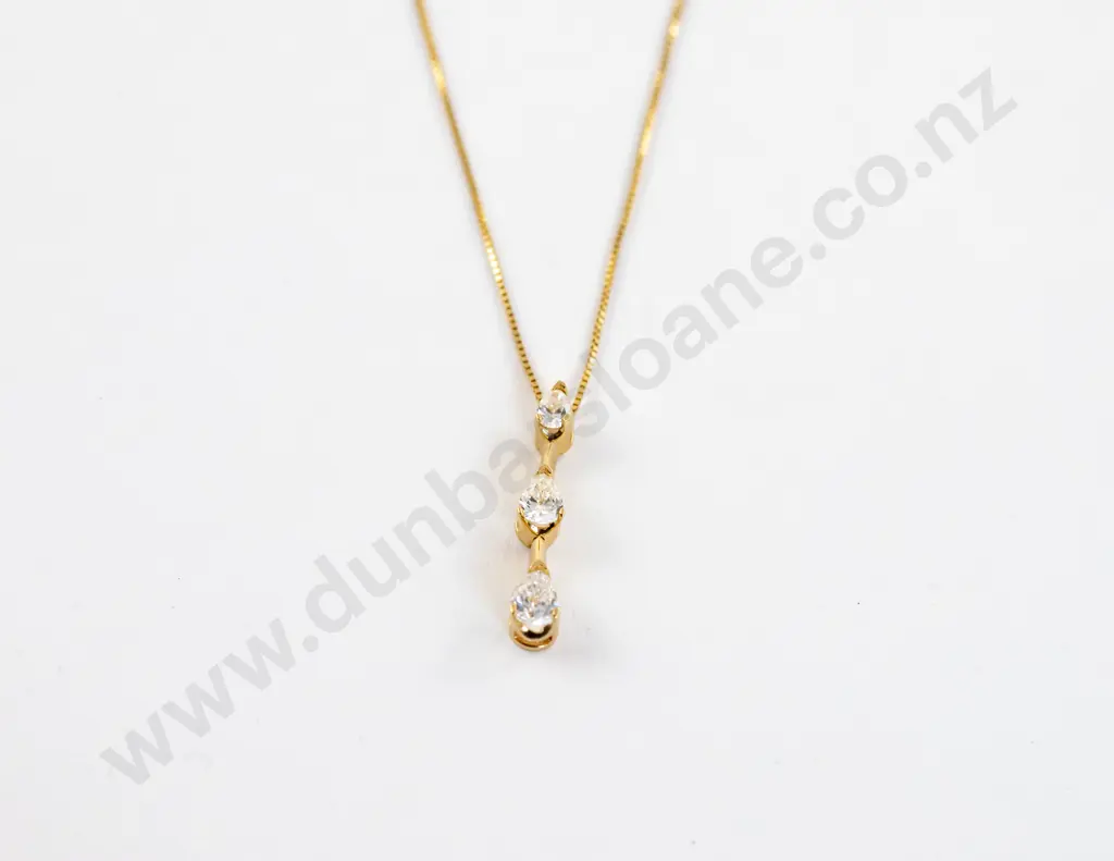 14ct Three Stone Diamond Pendant Image 1++