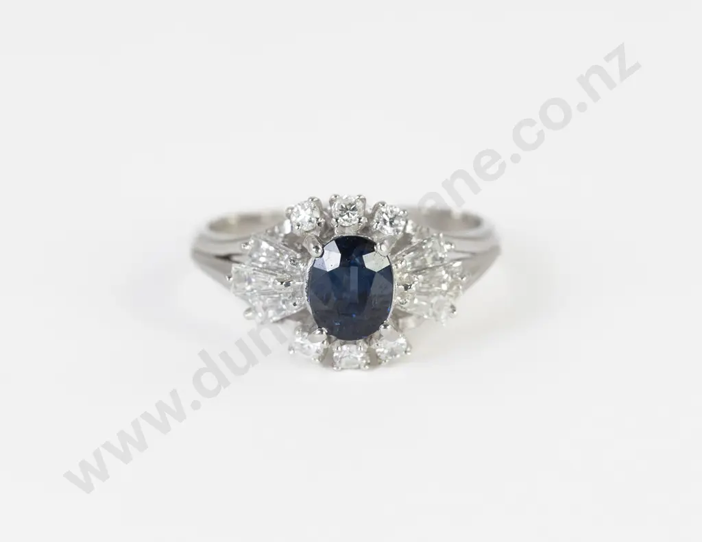 All Platinum 13Stone Sapphire and Diamond Cluster Ring Image 1++