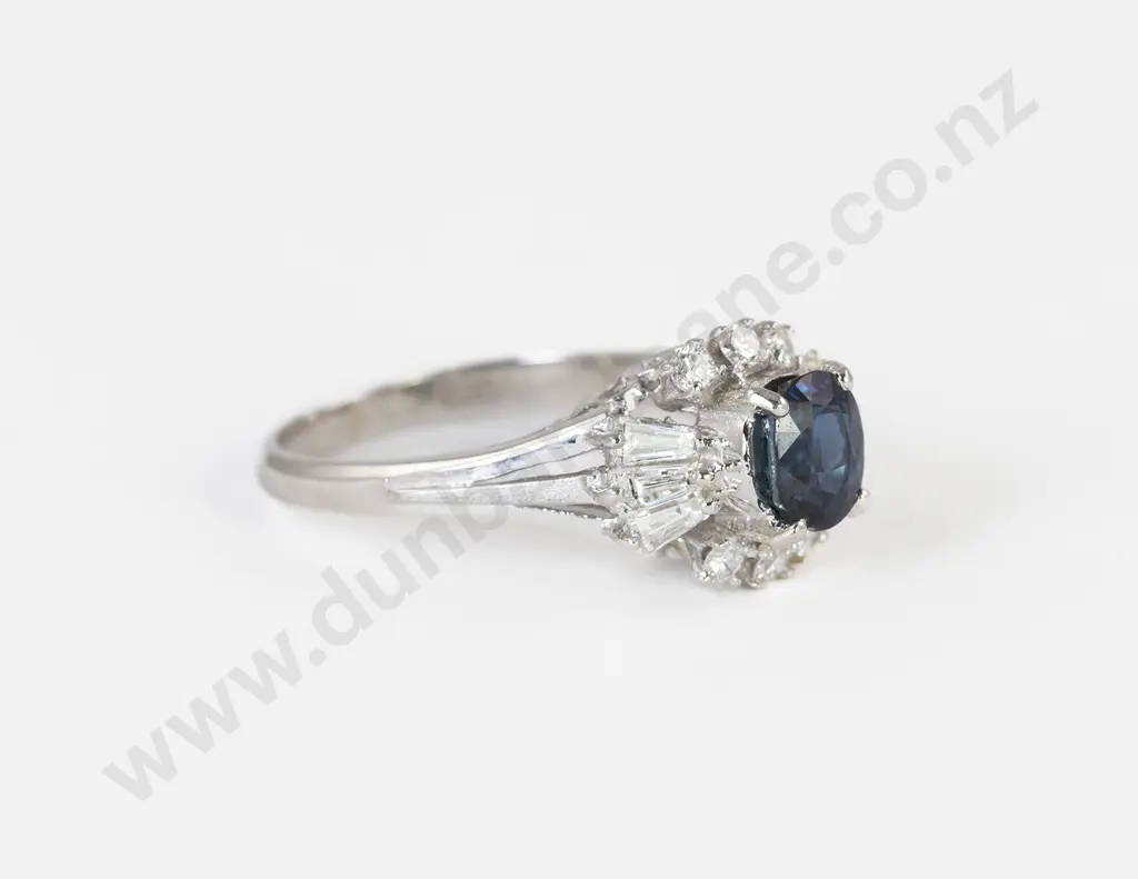 All Platinum 13Stone Sapphire and Diamond Cluster Ring Image 1++