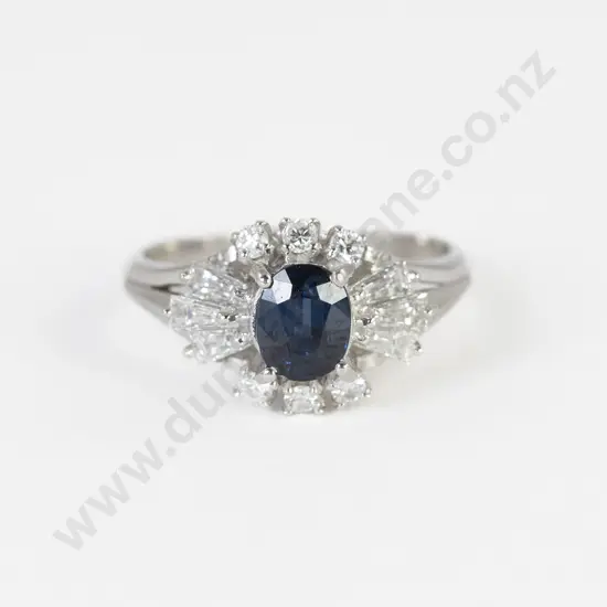 All Platinum 13Stone Sapphire and Diamond Cluster Ring