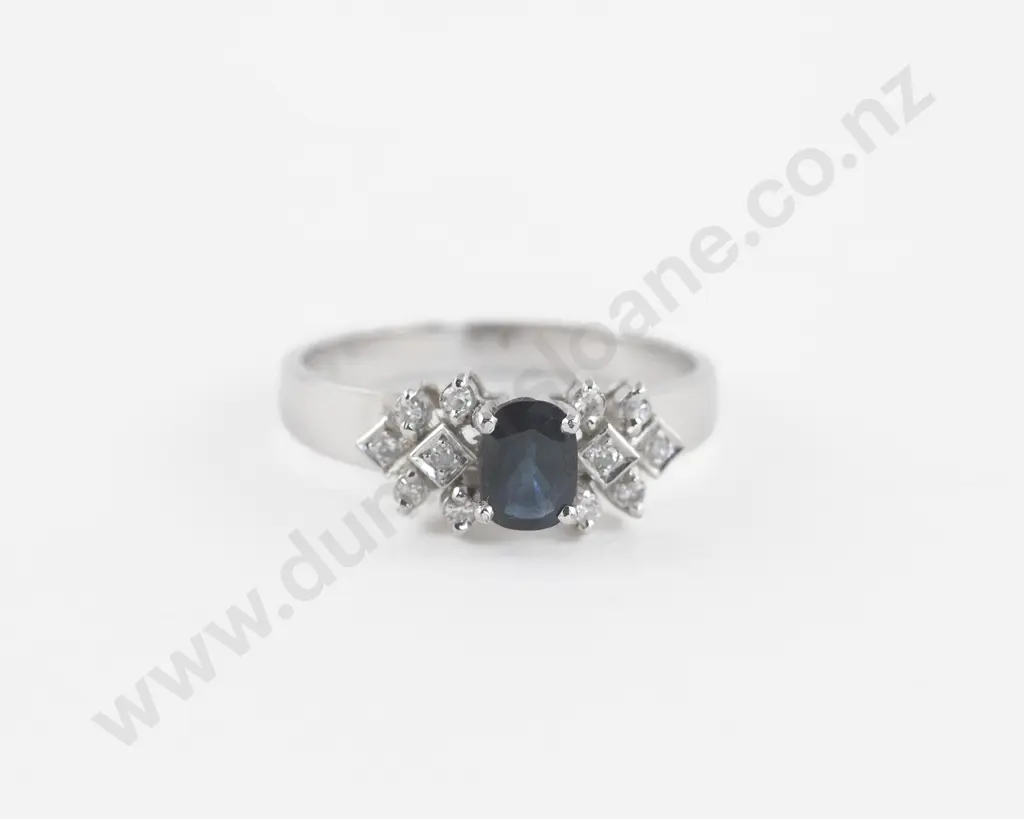 14ct White Gold 13Stone Diamond and Sapphire Ring Image 1++