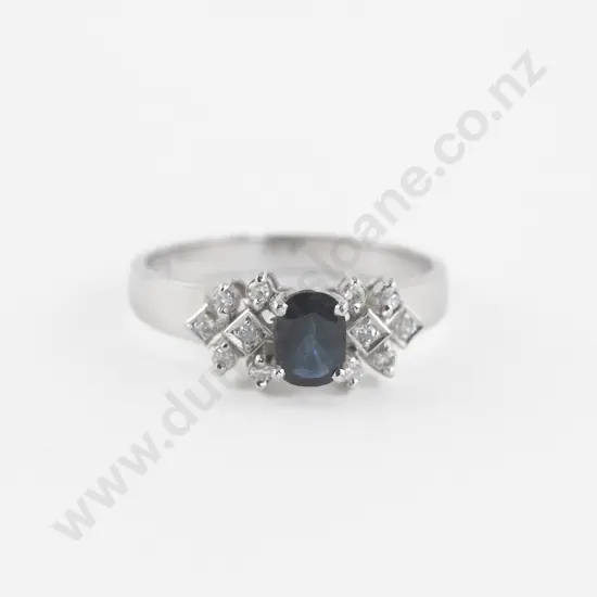 14ct White Gold 13Stone Diamond and Sapphire Ring