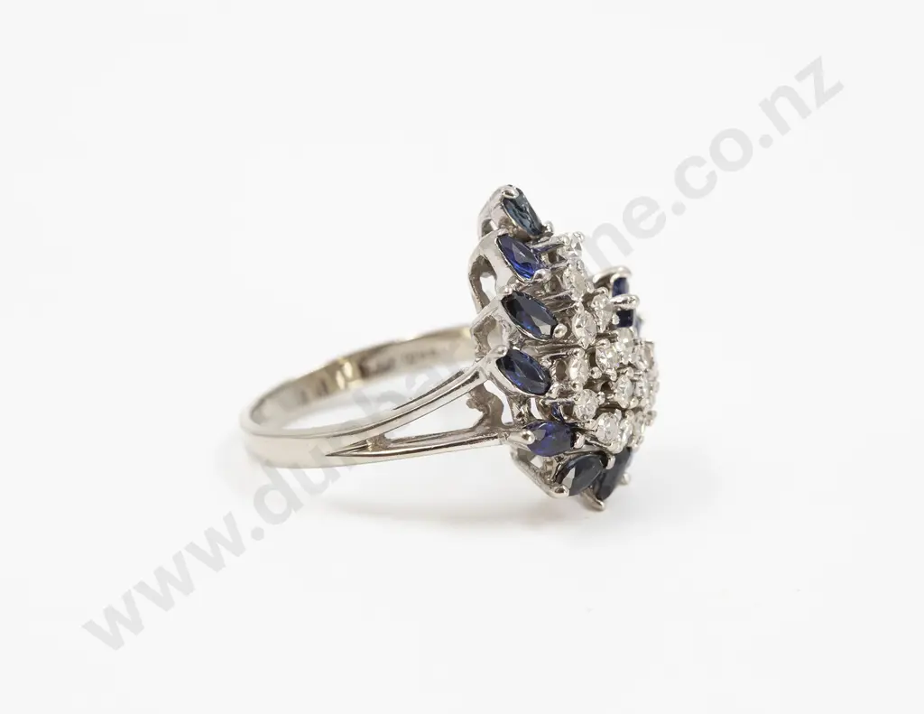 14ct White Gold 29stone Diamond and Sapphire Cluster Ring Image 1++