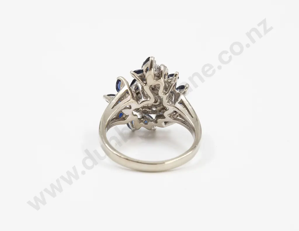 14ct White Gold 29stone Diamond and Sapphire Cluster Ring Image 1++