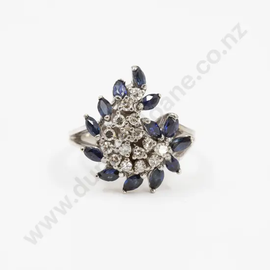 14ct White Gold 29stone Diamond and Sapphire Cluster Ring