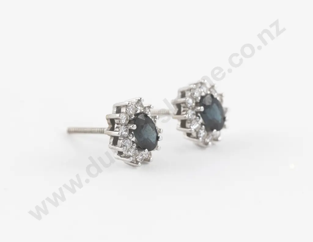 18ct 13stone Sapphire and Diamond Cluster Stud Earrings Image 1++