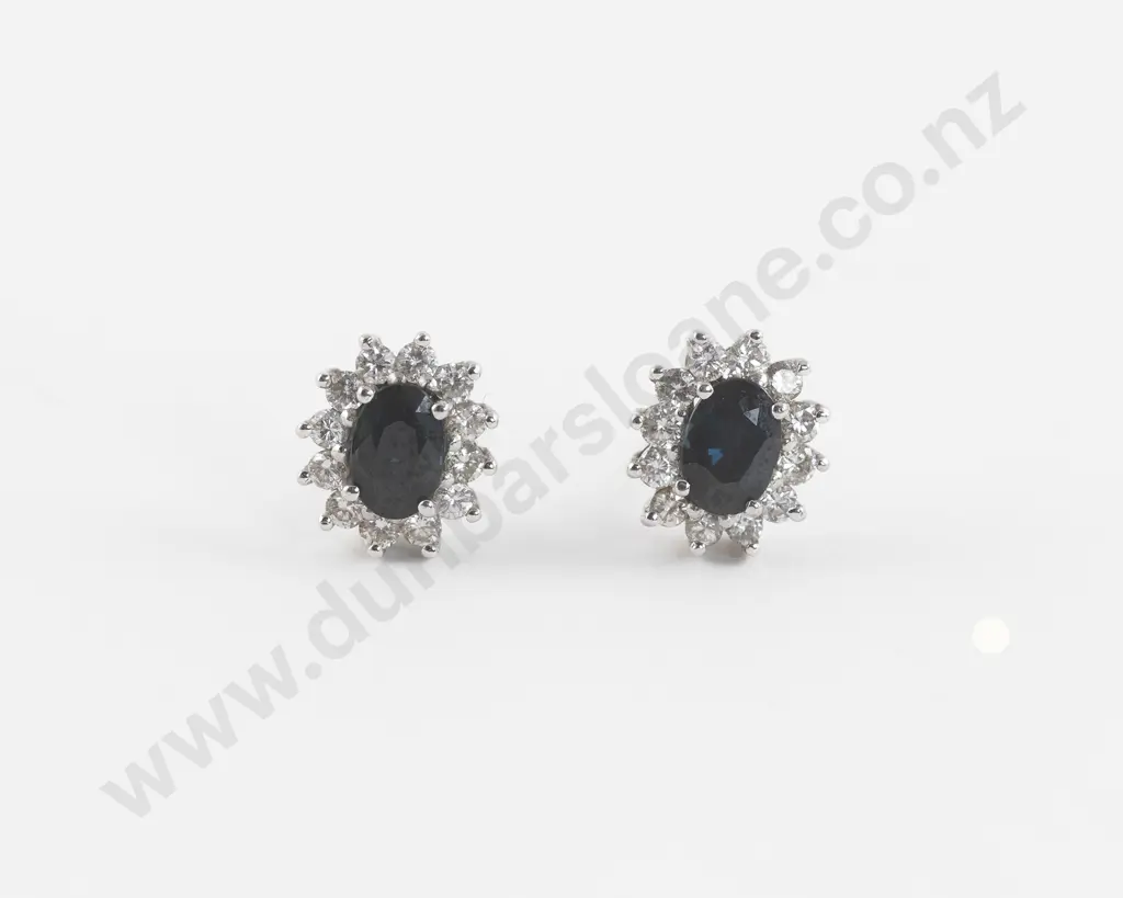 18ct 13stone Sapphire and Diamond Cluster Stud Earrings Image 1++