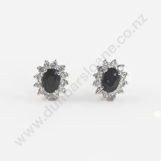 18ct 13stone Sapphire and Diamond Cluster Stud Earrings