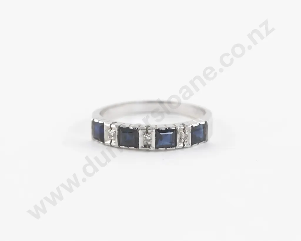 14ct White Gold Seven Stone Sapphire and Diamond Eternity Band Image 1++