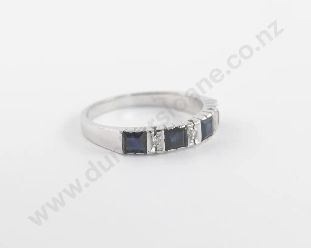 14ct White Gold Seven Stone Sapphire and Diamond Eternity Band Image 1++
