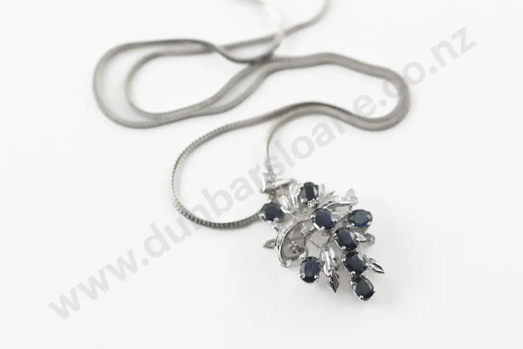 14ct White Gold 31Stone Sapphire and Diamond Cluster Pendant Image 1++