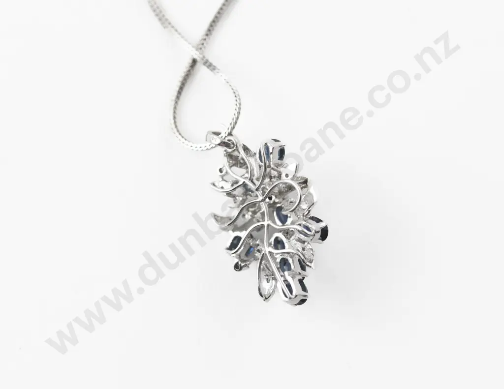 14ct White Gold 31Stone Sapphire and Diamond Cluster Pendant Image 1++