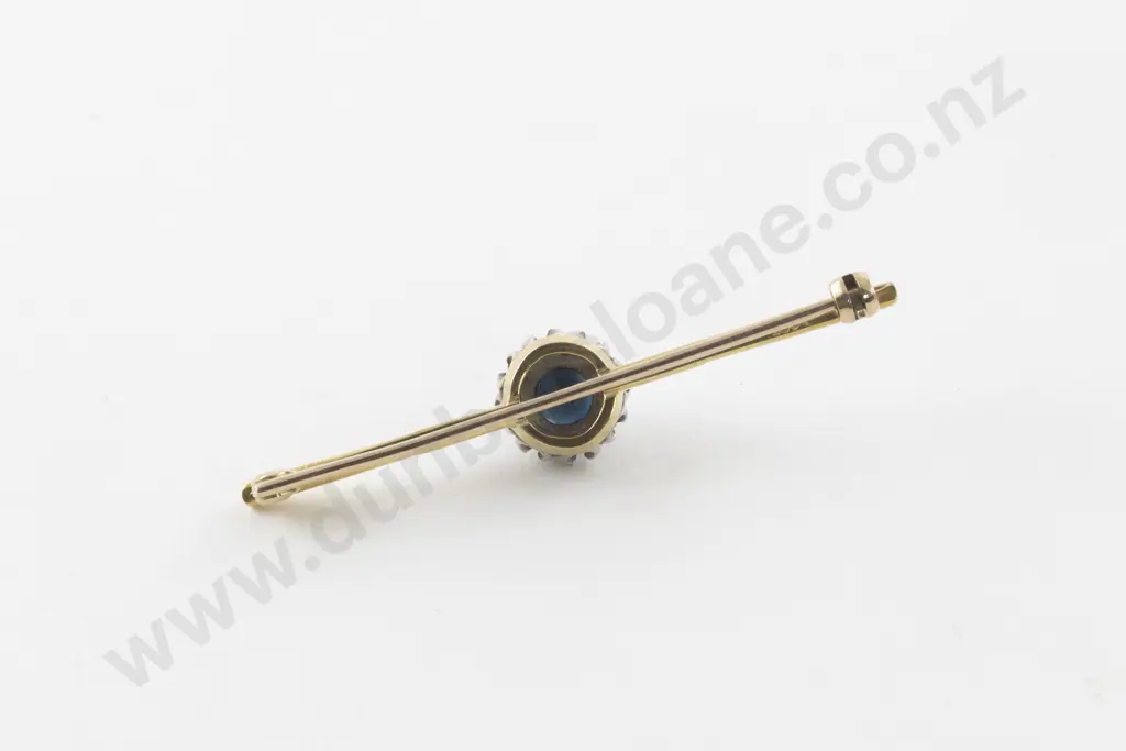 18ct Nine Stone Sapphire and Diamond Cluster Bar Brooch Image 1++