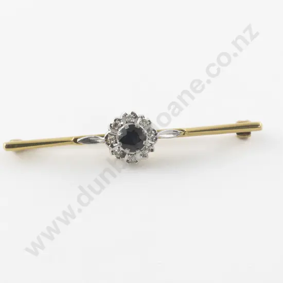 18ct Nine Stone Sapphire and Diamond Cluster Bar Brooch
