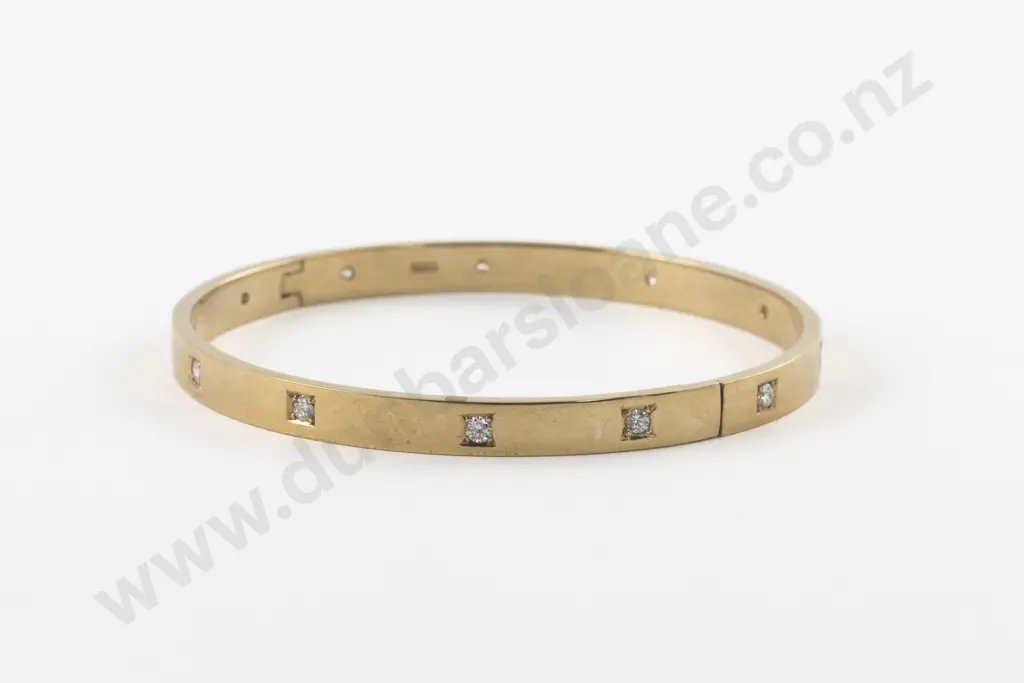 9ct Twelve Stone Diamond Hinged Snap Bangle Image 1++