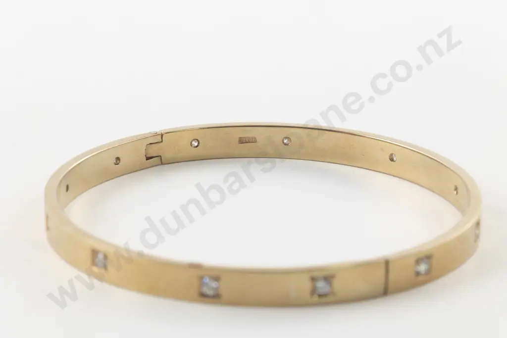 9ct Twelve Stone Diamond Hinged Snap Bangle Image 1++