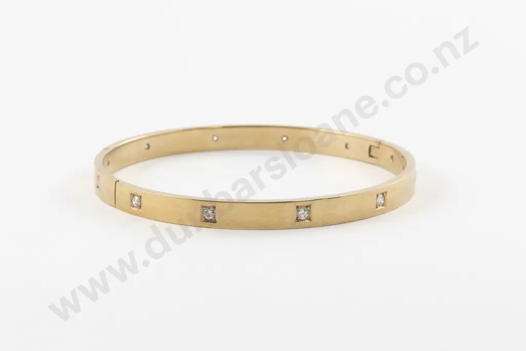 9ct Twelve Stone Diamond Hinged Snap Bangle Image 1++