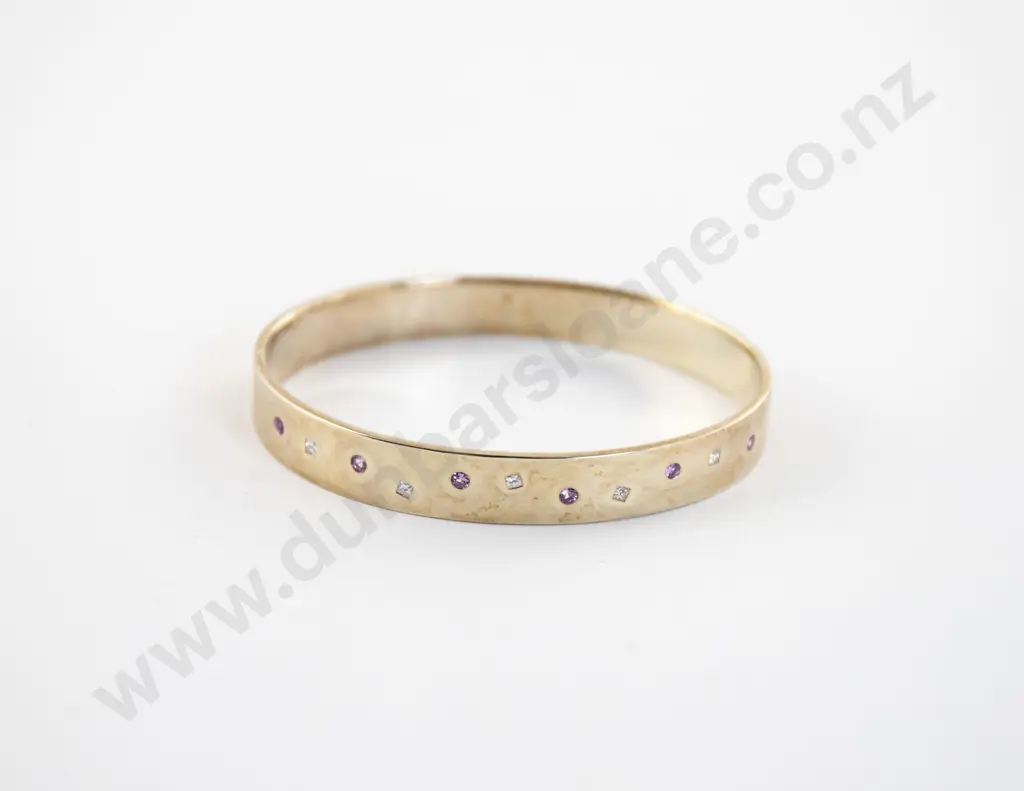 9ct Eleven Stone Diamond and Pink Sapphire Bangle Image 1++