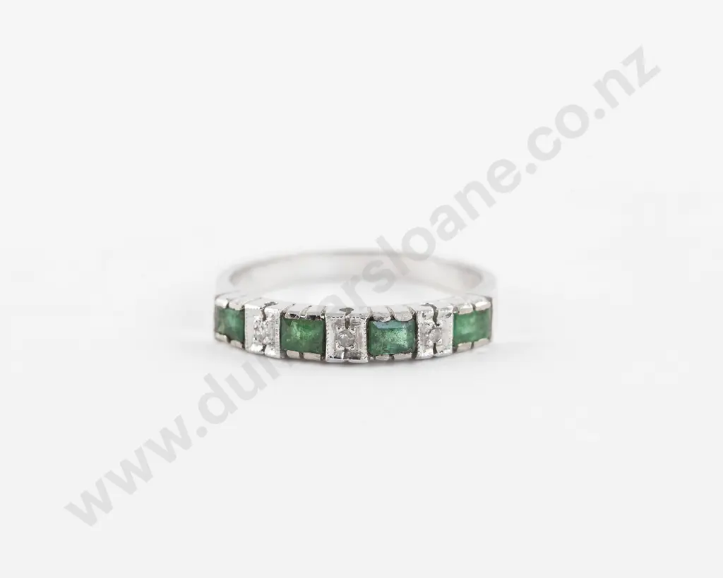 14ct White Gold Seven Stone Emerald and Diamond Eternity Band Image 1++
