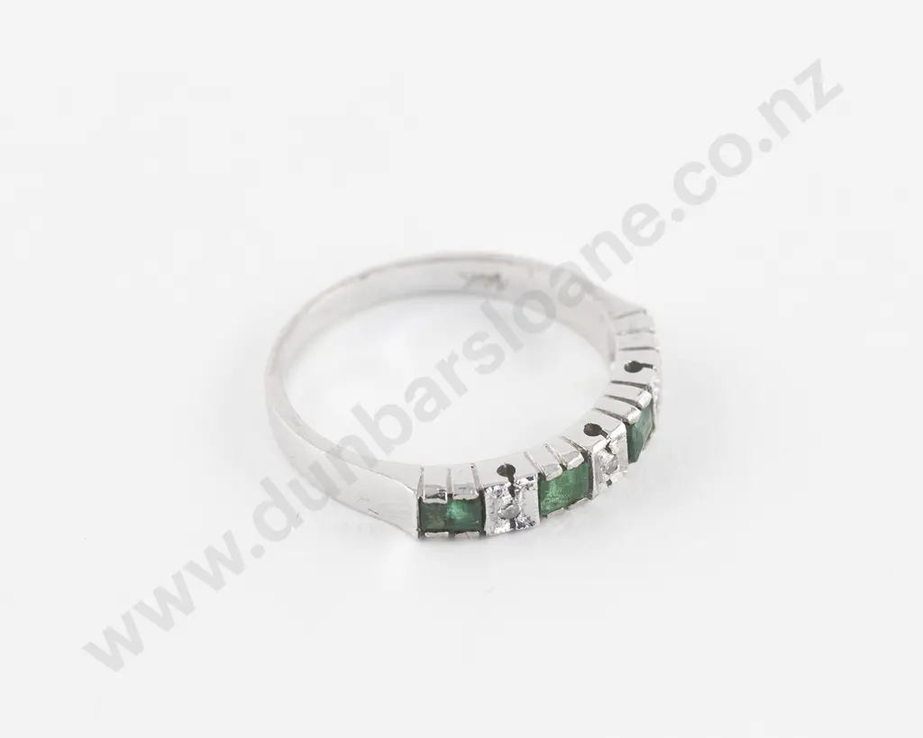 14ct White Gold Seven Stone Emerald and Diamond Eternity Band Image 1++
