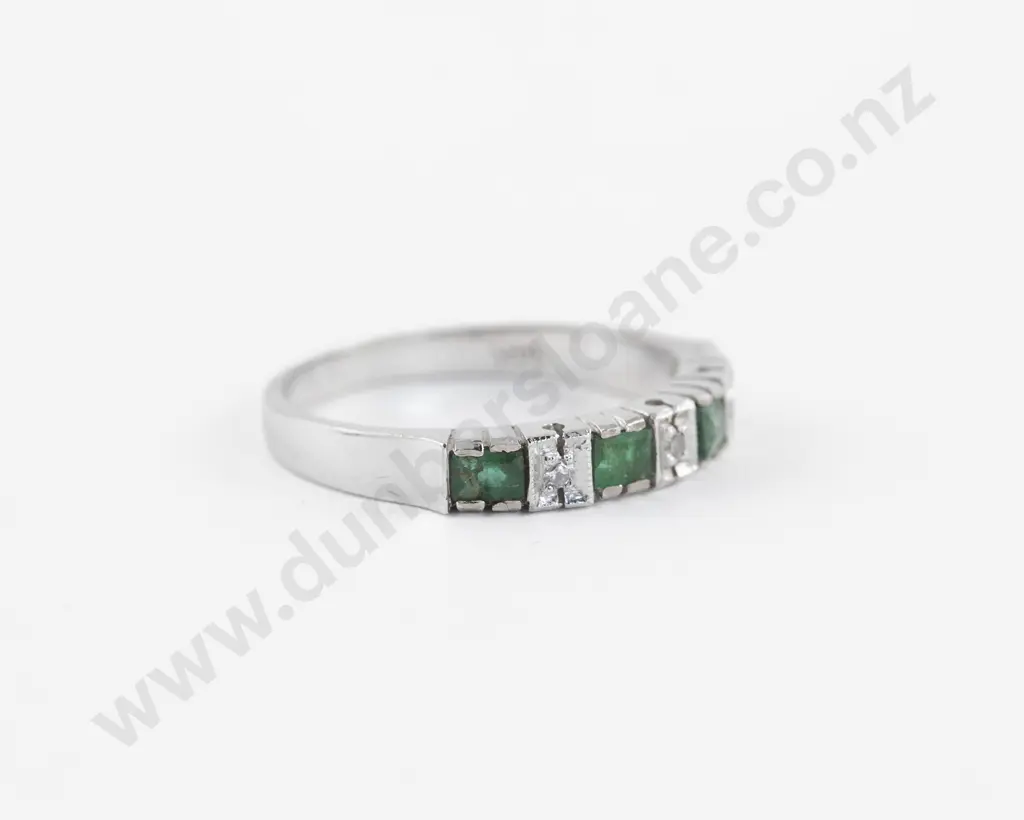 14ct White Gold Seven Stone Emerald and Diamond Eternity Band Image 1++