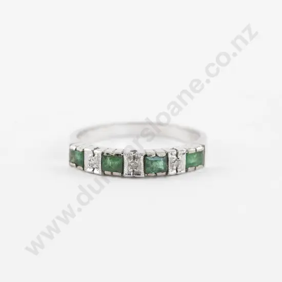 14ct White Gold Seven Stone Emerald and Diamond Eternity Band