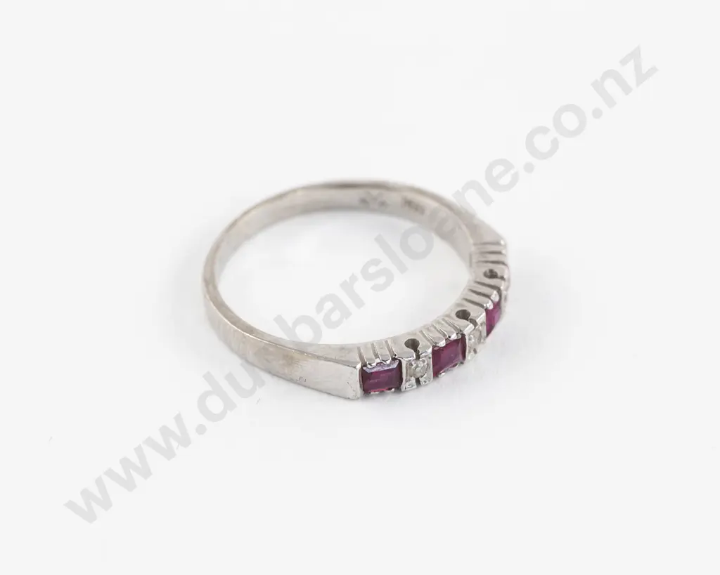 18ct White Gold Seven Stone Ruby and Diamond Eternity Band Image 1++