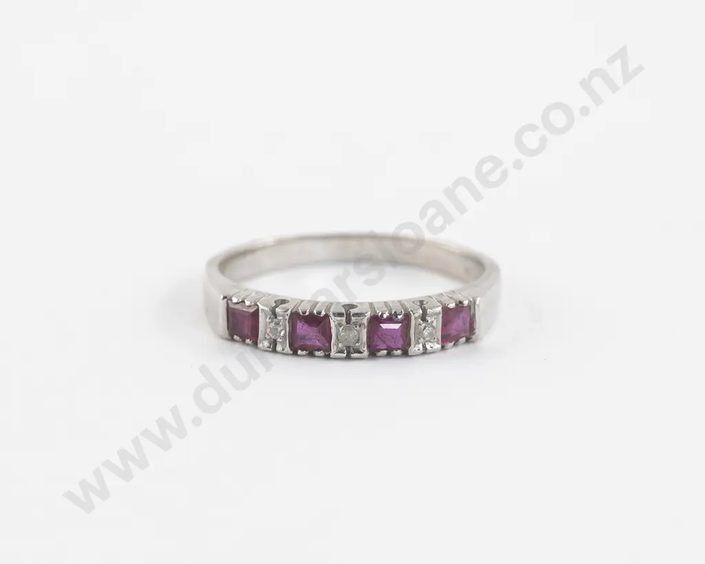 18ct White Gold Seven Stone Ruby and Diamond Eternity Band Image 1++