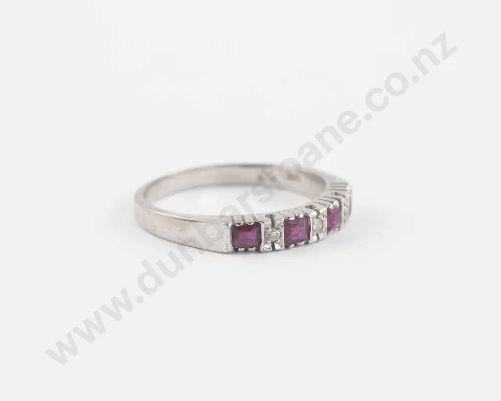 18ct White Gold Seven Stone Ruby and Diamond Eternity Band Image 1++