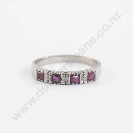 18ct White Gold Seven Stone Ruby and Diamond Eternity Band