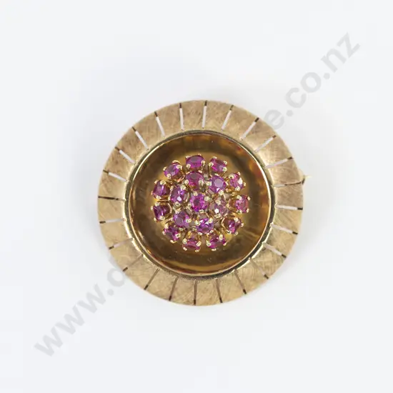 14ct 28Stone Synthetic Ruby Cluster Brooch/Pendant