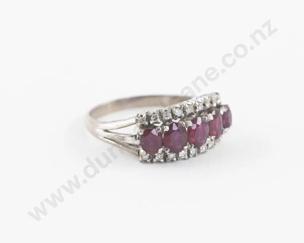14ct White Gold 23Stone Ruby and Diamond Bridge Ring Image 1++