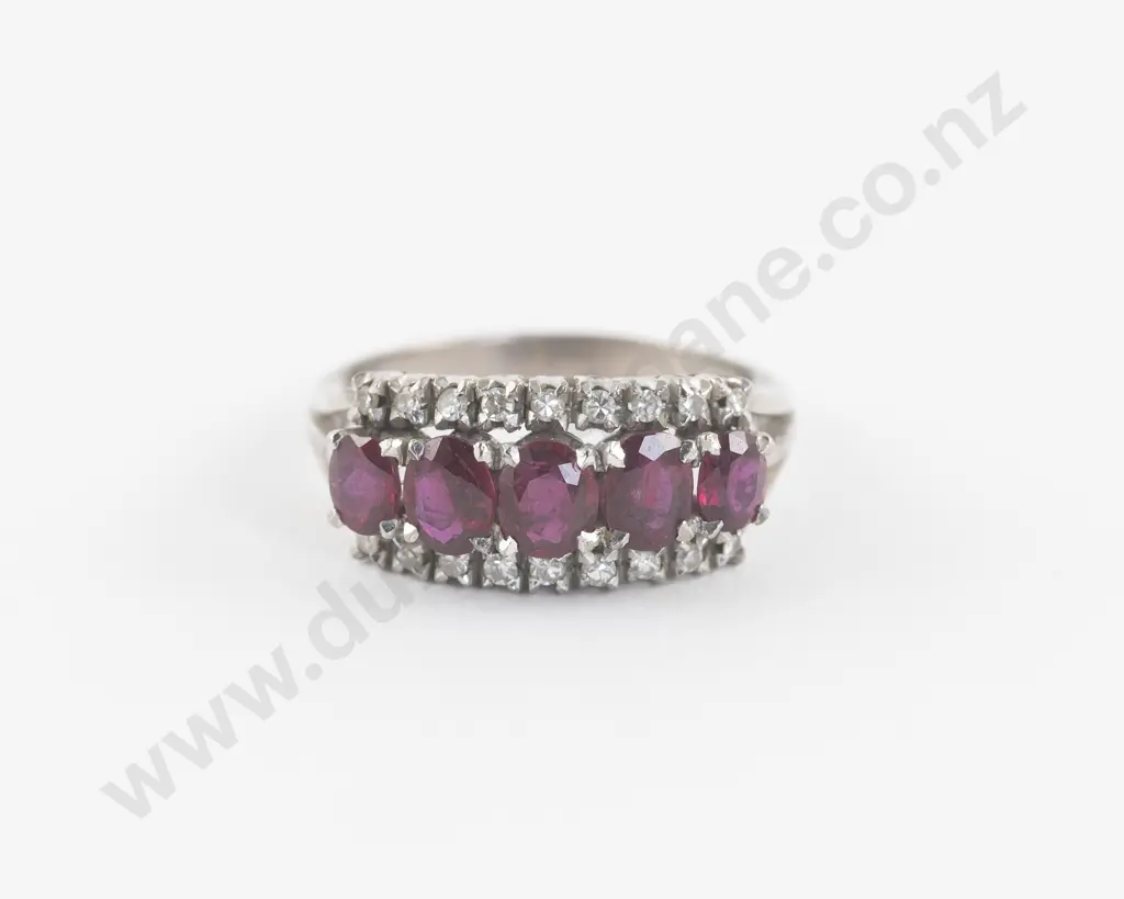 14ct White Gold 23Stone Ruby and Diamond Bridge Ring Image 1++