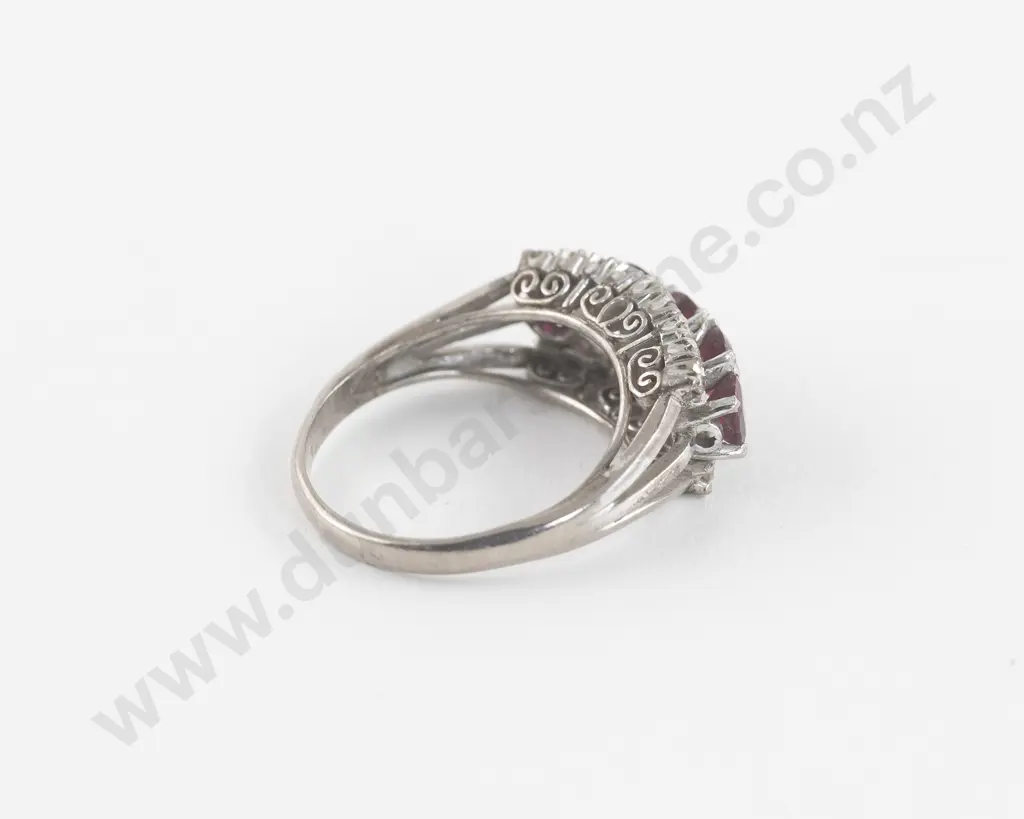 14ct White Gold 23Stone Ruby and Diamond Bridge Ring Image 1++
