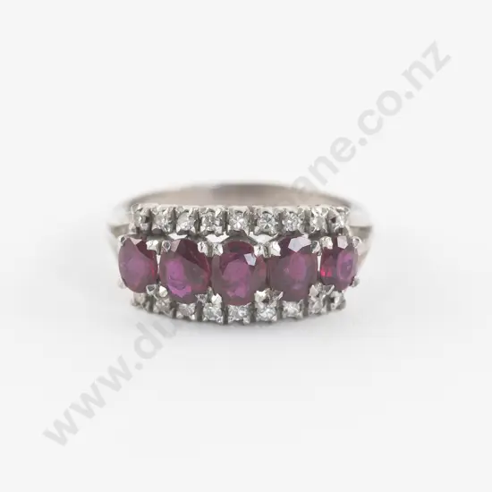 14ct White Gold 23Stone Ruby and Diamond Bridge Ring