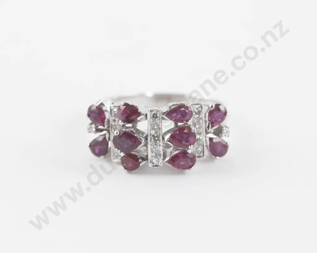 14ct White Gold 25Stone Ruby and Diamond Dress Ring Image 1++