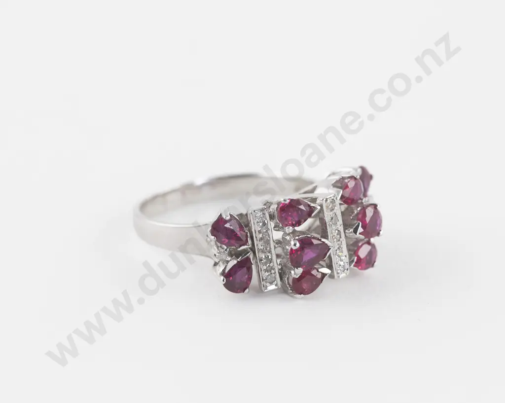 14ct White Gold 25Stone Ruby and Diamond Dress Ring Image 1++