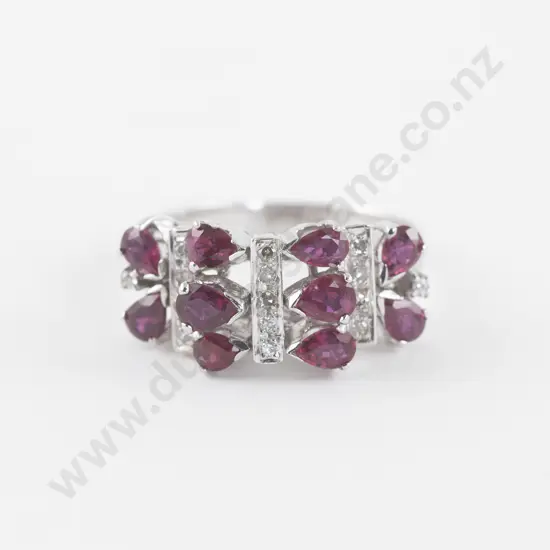 14ct White Gold 25Stone Ruby and Diamond Dress Ring