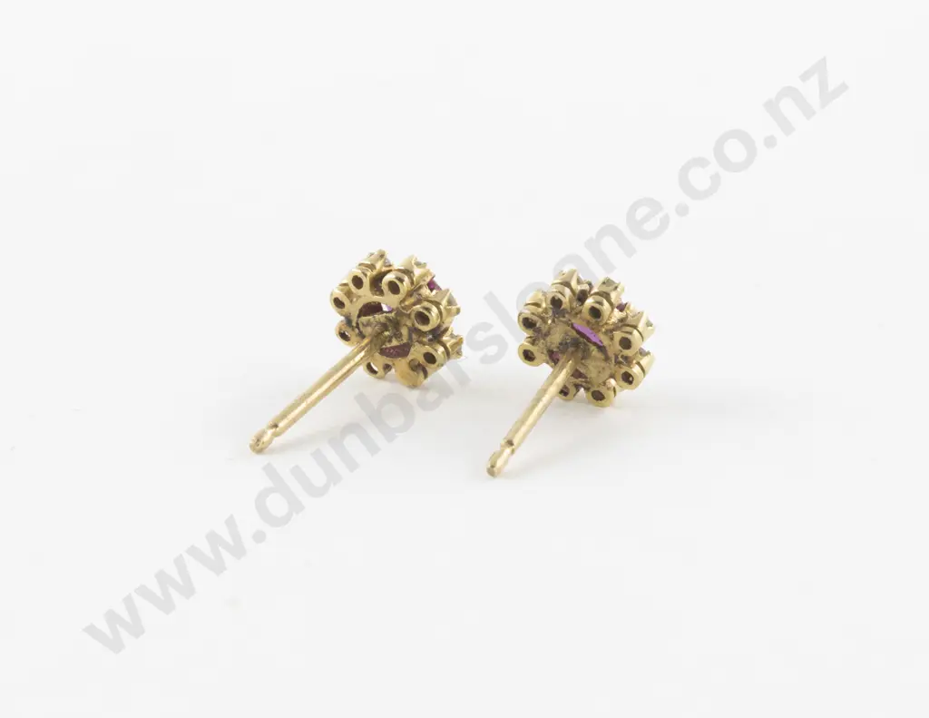 Pair 14ct Ruby and Diamond Cluster Stud Earrings Image 1++