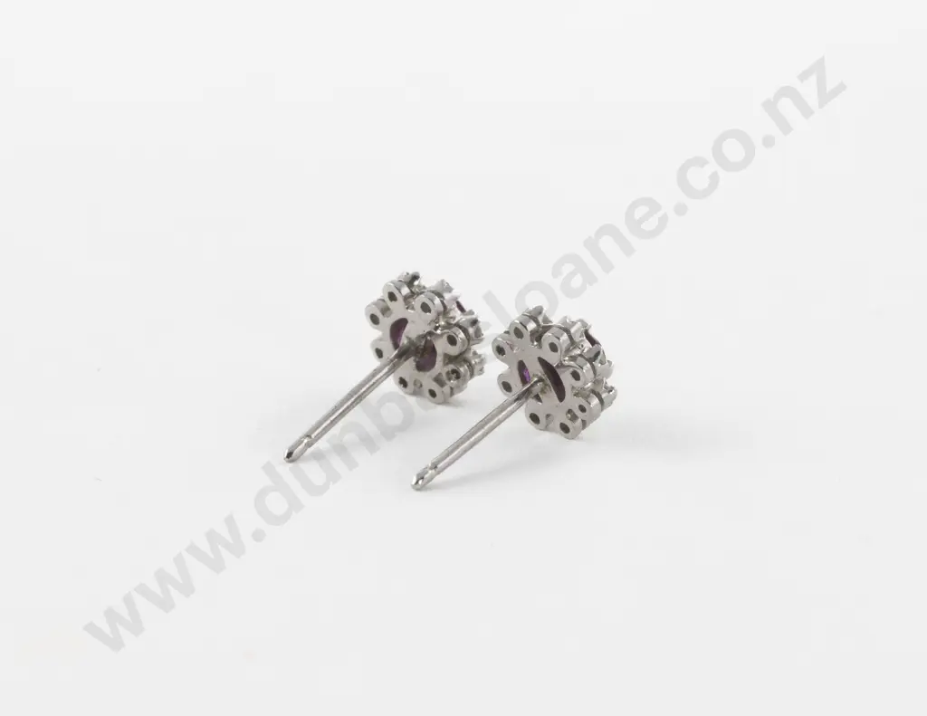 Pair 14ct White Gold Ruby and Diamond Cluster Stud Earrings Image 1++