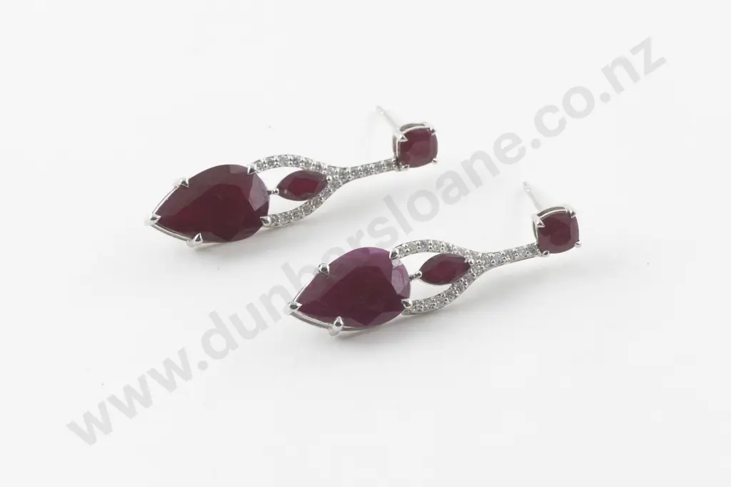 14ct White Gold Ruby and Diamond Drop Earrings Image 1++