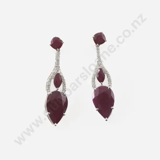 14ct White Gold Ruby and Diamond Drop Earrings