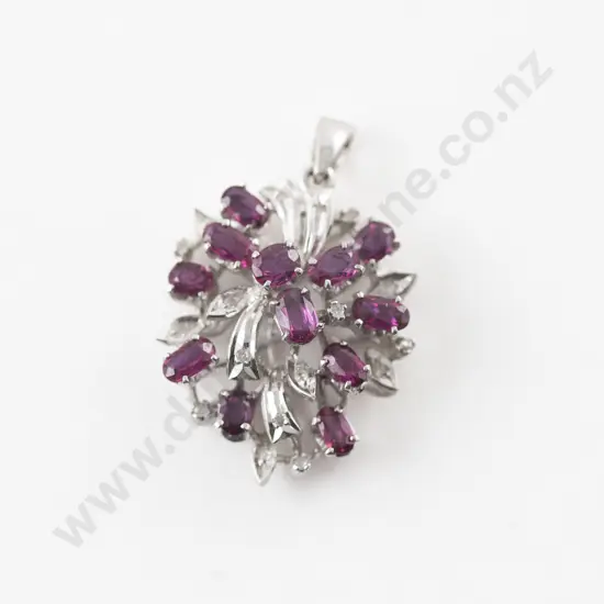 14ct White Gold 28Stone Ruby and Diamond Cluster Pendant