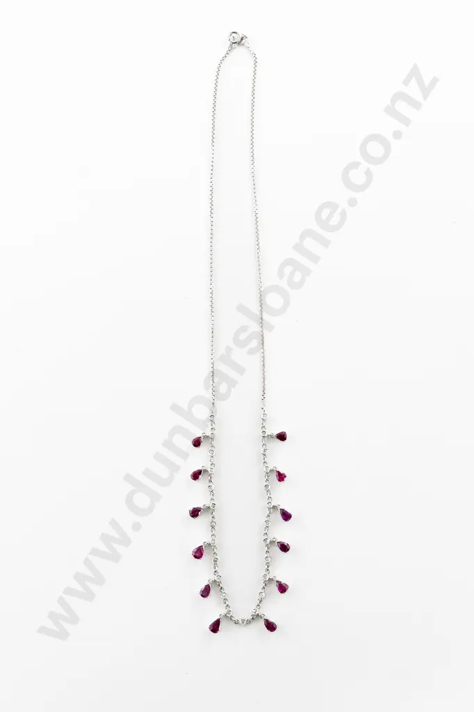 18ct White Gold 37Stone Ruby and Diamond Necklace Image 1++