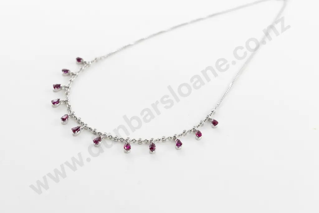 18ct White Gold 37Stone Ruby and Diamond Necklace Image 1++