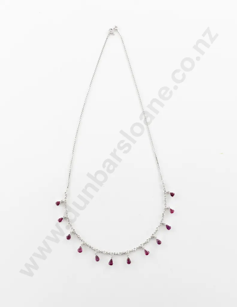 18ct White Gold 37Stone Ruby and Diamond Necklace Image 1++