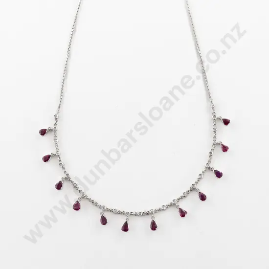 18ct White Gold 37Stone Ruby and Diamond Necklace