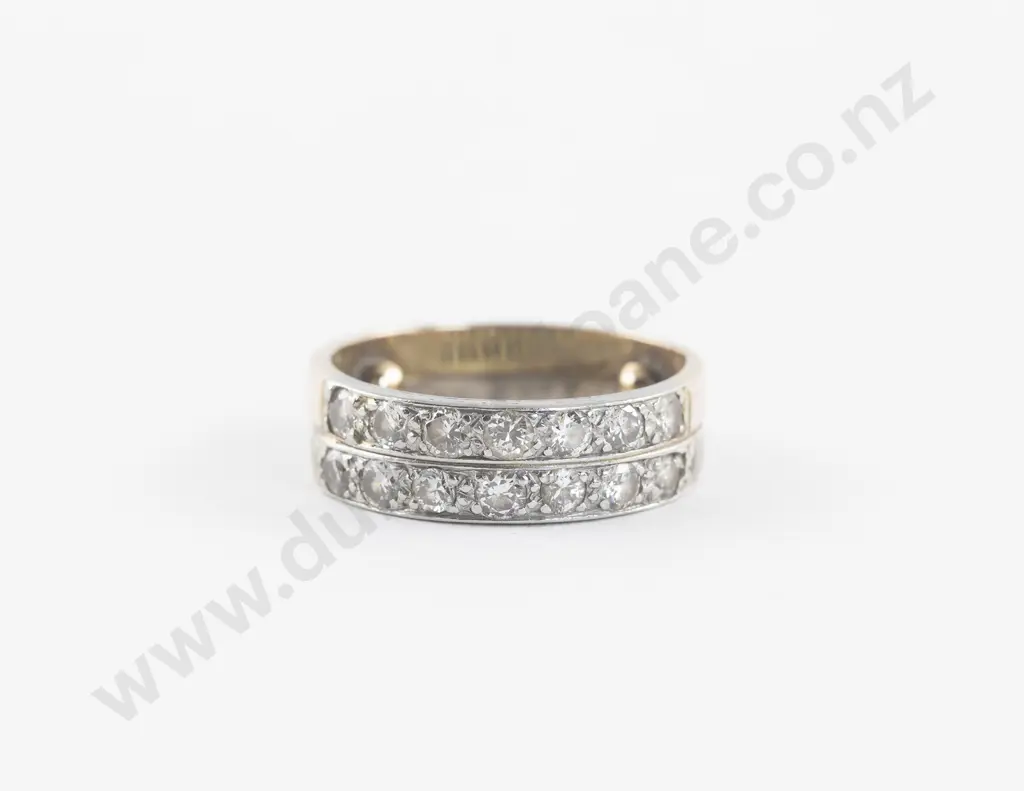 14ct White and Yellow Gold 14Stone Diamond Double Band Ring Image 1++